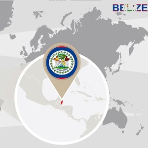 World map with magnified Belize