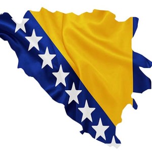 Bosnia and Herzegovina - Flag on map contour with silk texture