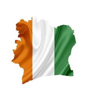 Map of Ivory Coast with waving flag isolated on white